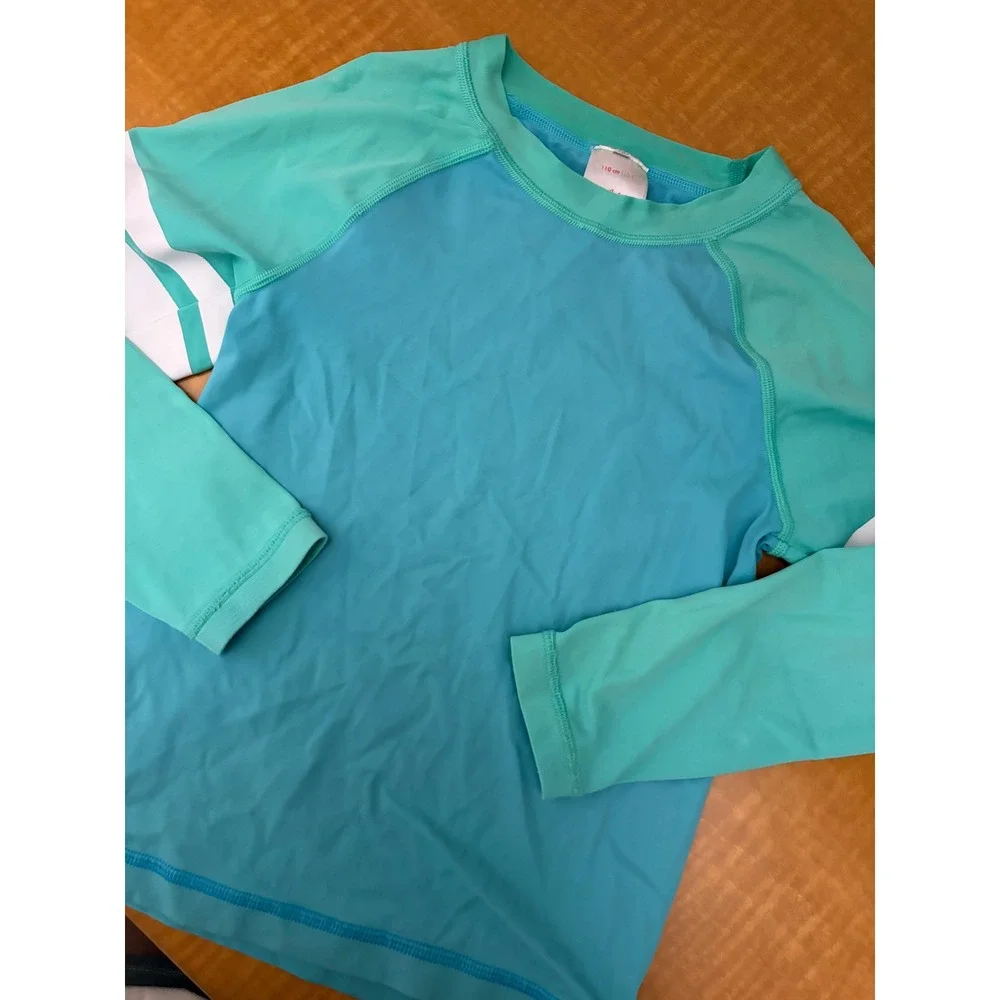 Hanna Andersson Kids Rash Guard Blue Aqua Colorblock Long Sleeve Swim Top Size 5